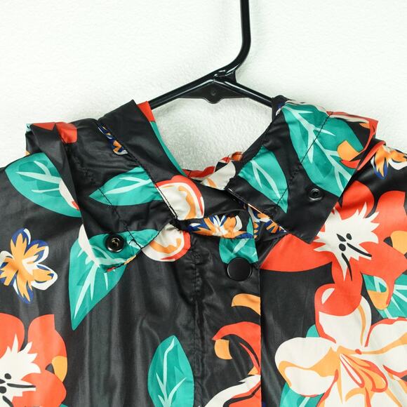 Zara Rain Jacket Womens SZ S Hooded Floral Tropical Lightweight Baggy Relaxed - Picture 3 of 11